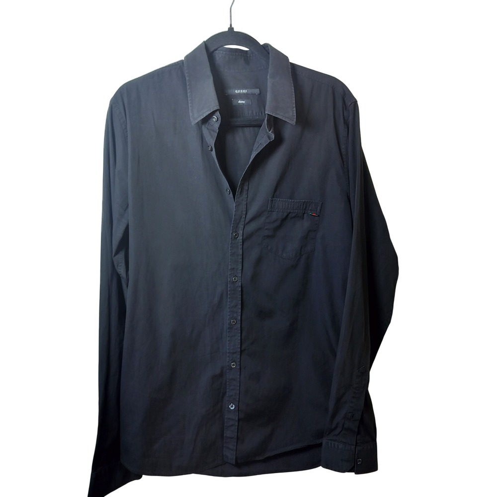 Gucci Mens Skinny Fit Button Down Shirt Black Web Stripe Pocket Size 42 16.5